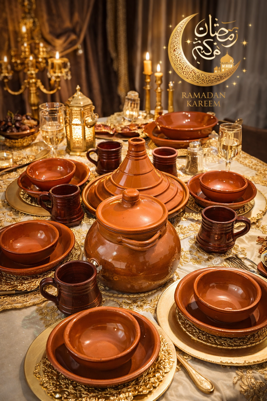 باك فخار  متكامل فيه 21 قطعة، مصنوع من فخار بلادنا  عالي الجودة،  RAMADAN