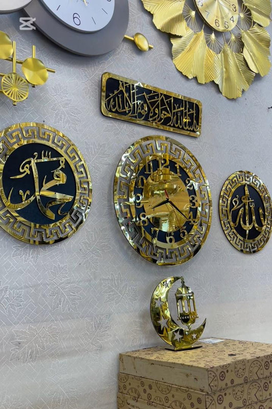 اخر اصدار الساعة الإسلامية  5 في 1  بأجمل ديكور خليجي باللون الذهبي اللماع   VERSACHE